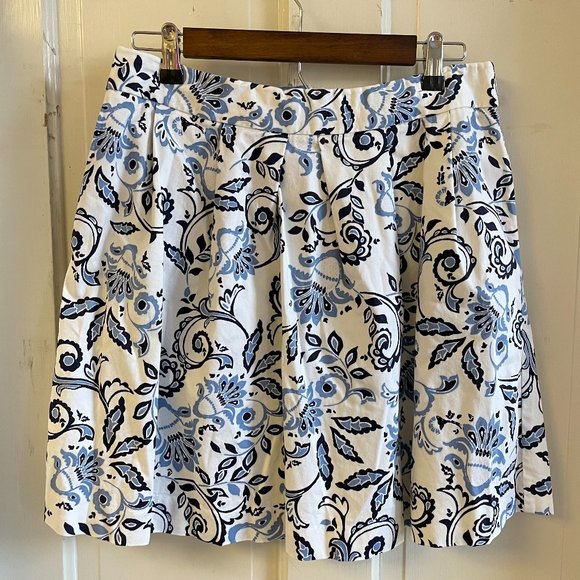 LOFT Dresses & Skirts - Blue and White Floral Pleated Skirt with Pockets, LOFT Paisley Pleated Skirt